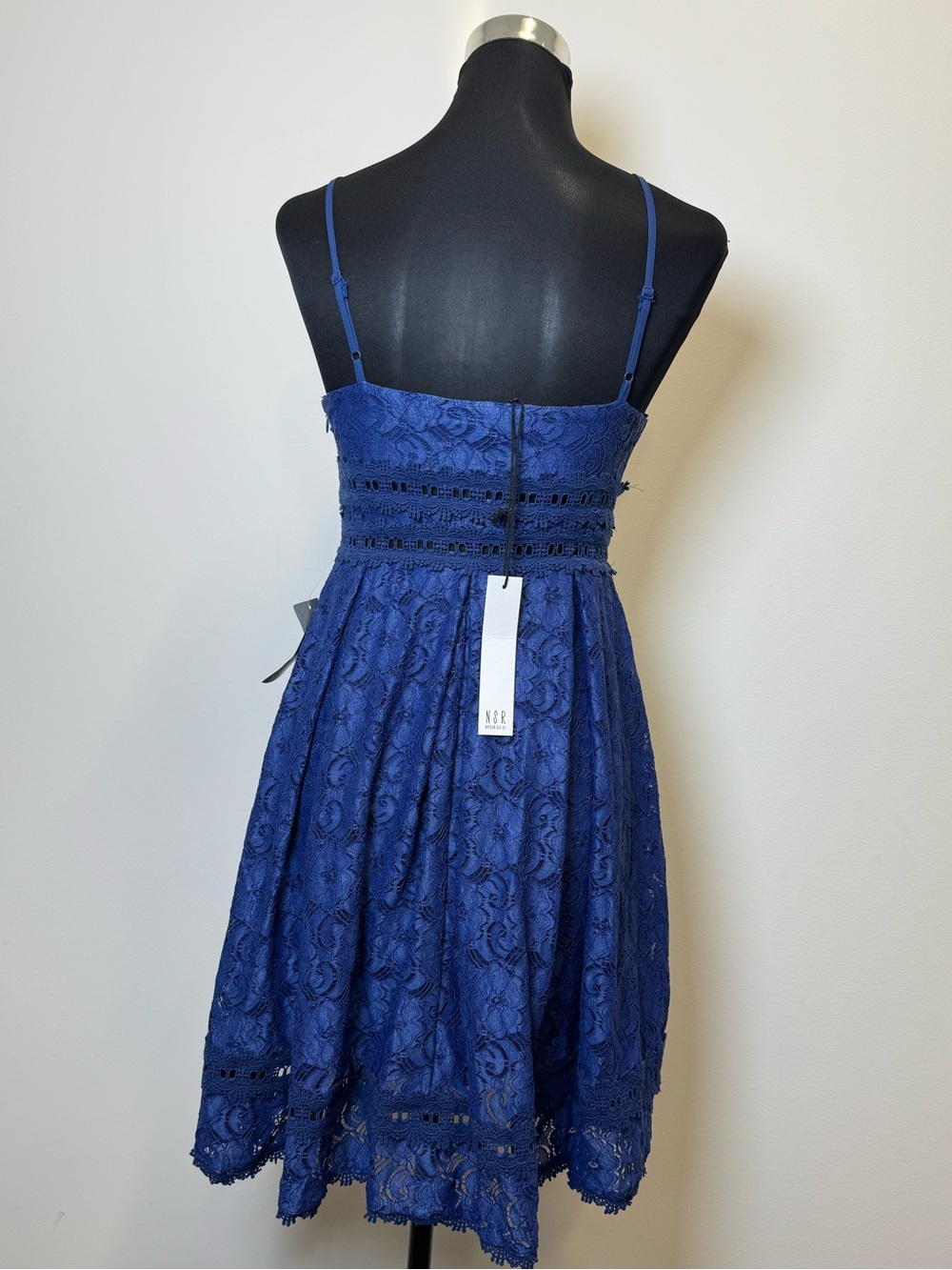 Royal Blue Lace Spaghetti Strap Dress - Delicate Crochet Waist - Picture 5 of 7